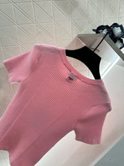 Heart-shaped knitted short-sleeved shirt