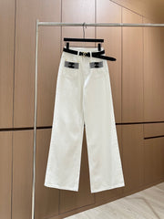 Double-pocket embellished jeans [with belt]