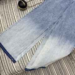 Pocket Floral Paneled Gradient Denim Pants