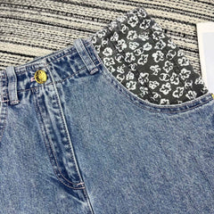 Pocket Floral Paneled Gradient Denim Pants