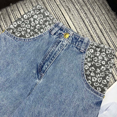 Pocket Floral Paneled Gradient Denim Pants