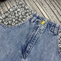 Pocket Floral Paneled Gradient Denim Pants