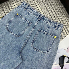 Pocket Floral Paneled Gradient Denim Pants