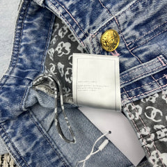 Pocket Floral Paneled Gradient Denim Pants