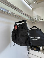 Multi-Pocket Leather Skirt