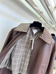 Braided leather jacket with small lapels