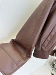 Braided leather jacket with small lapels