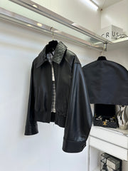 Braided leather jacket with small lapels