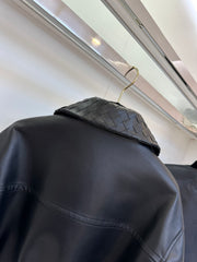 Braided leather jacket with small lapels