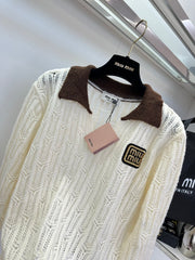 Contrast Color Small Lapel Cardigan