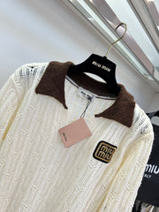 Contrast Color Small Lapel Cardigan
