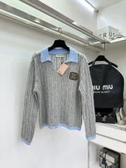 Contrast Color Small Lapel Cardigan