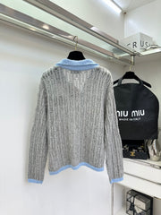 Contrast Color Small Lapel Cardigan