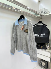 Contrast Color Small Lapel Cardigan