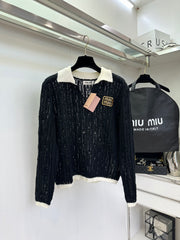 Contrast Color Small Lapel Cardigan