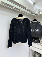 Contrast Color Small Lapel Cardigan