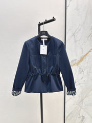 Round-neck, waisted trench coat