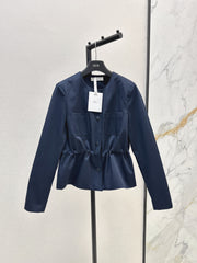 Round-neck, waisted trench coat