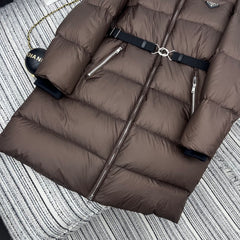Hooded mid-length down jacket