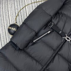 Hooded mid-length down jacket