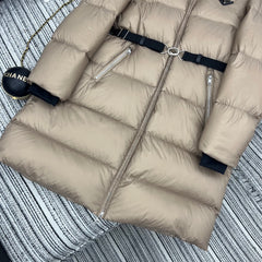 Hooded mid-length down jacket