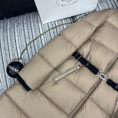 Hooded mid-length down jacket