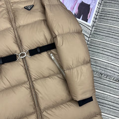 Hooded mid-length down jacket