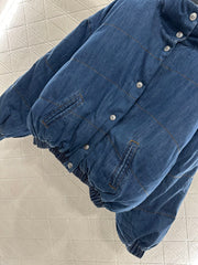Denim Stand-Collar Snap-Button Down Jacket
