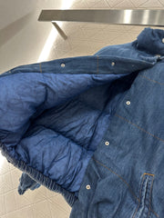 Denim Stand-Collar Snap-Button Down Jacket