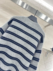 Striped knitted long-sleeved cardigan