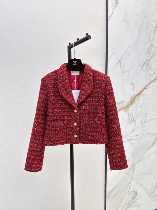 A red woven jacket with a Christmas vibe