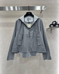 Lapel, hooded, drawstring jacket