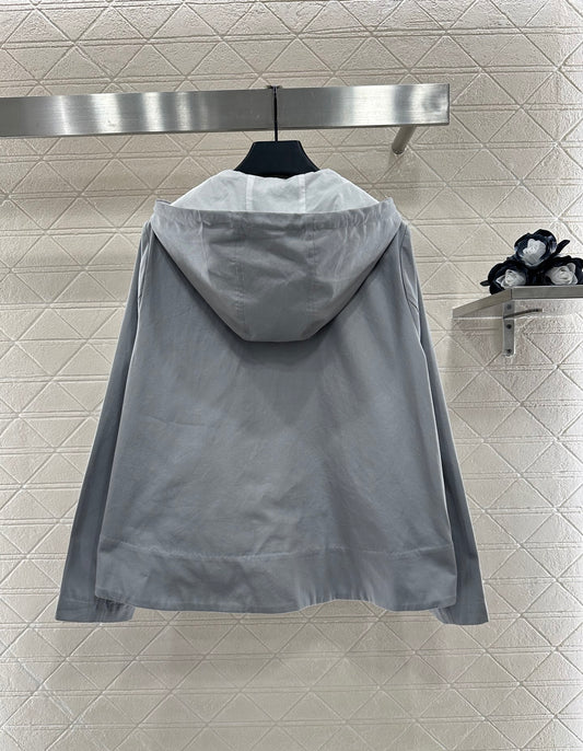 Lapel, hooded, drawstring jacket