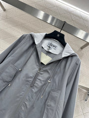 Lapel, hooded, drawstring jacket