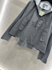 Lapel, hooded, drawstring jacket