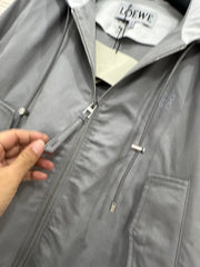 Lapel, hooded, drawstring jacket