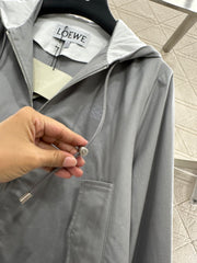 Lapel, hooded, drawstring jacket