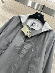 Lapel, hooded, drawstring jacket