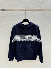 Hooded drawstring long-sleeved shirt with lettering