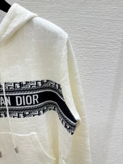 Hooded drawstring long-sleeved shirt with lettering