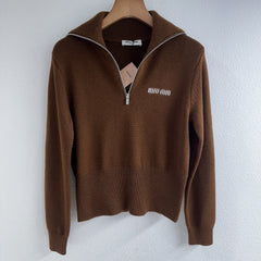 Military collar zippered half cardigan