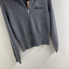 Military collar zippered half cardigan