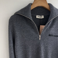Military collar zippered half cardigan