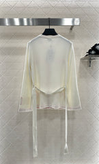Contrast-Color Belted Knit Cardigan