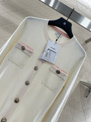Contrast-Color Belted Knit Cardigan