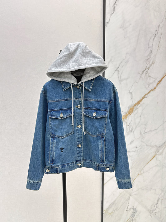 Contrast color hooded denim jacket