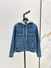 Contrast color hooded denim jacket