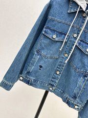 Contrast color hooded denim jacket