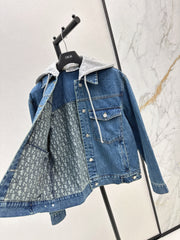 Contrast color hooded denim jacket