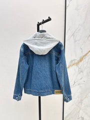 Contrast color hooded denim jacket